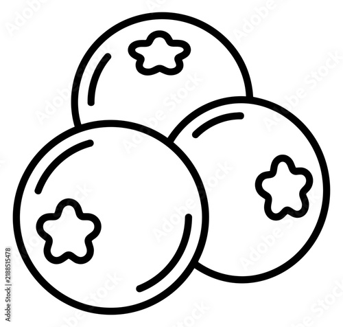 Line art illustration of three blueberries with starshaped calyxes isolated on white background