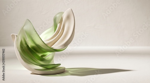 Abstract matcha foam sculpture with flowing green layers
