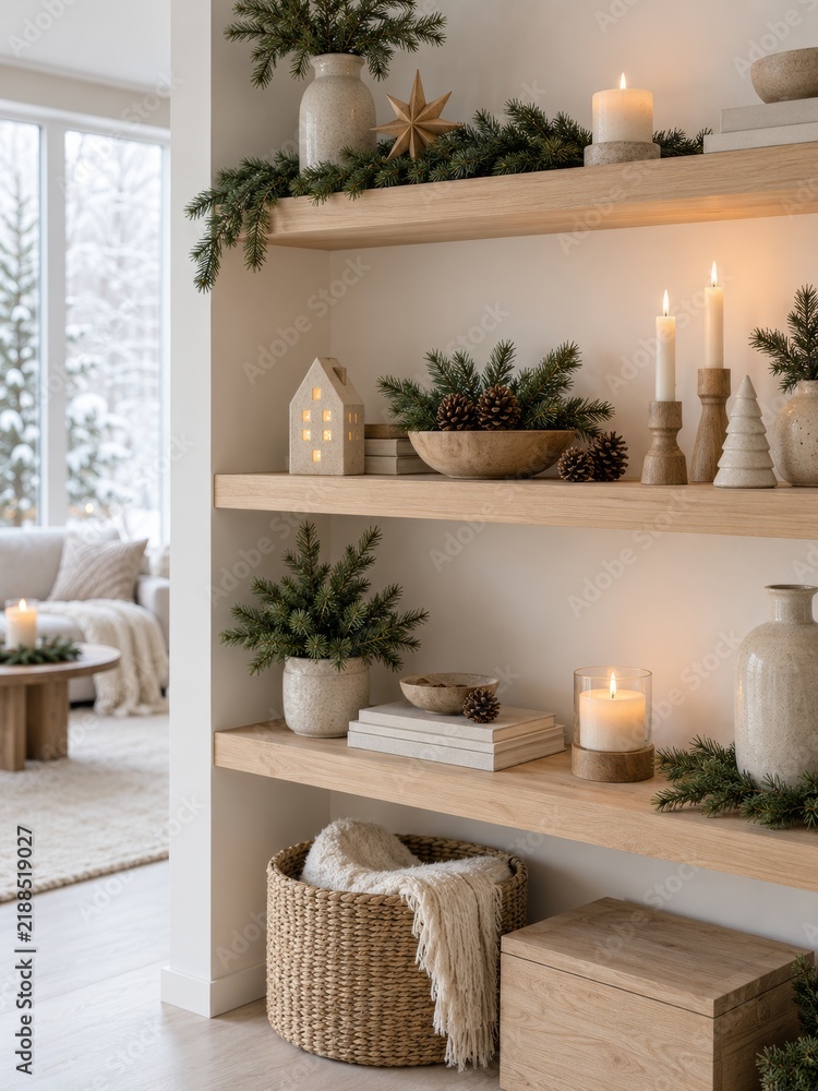 Fototapeta premium Escena navideña con decoración en un hogar contemporáneo durante el invierno