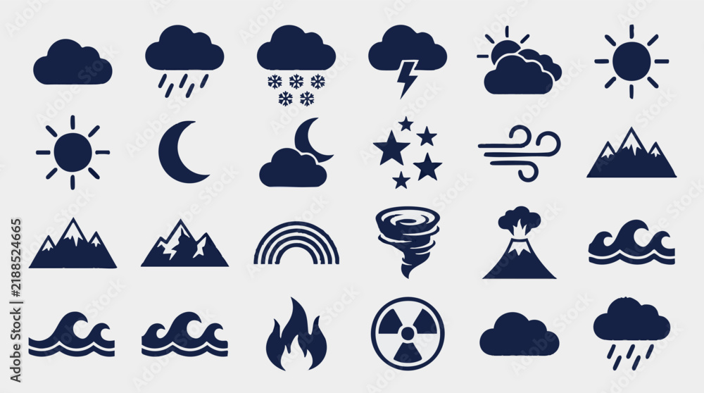 Obraz premium Weather and Natural Phenomena Icon Set for Climate and Environment Forecast