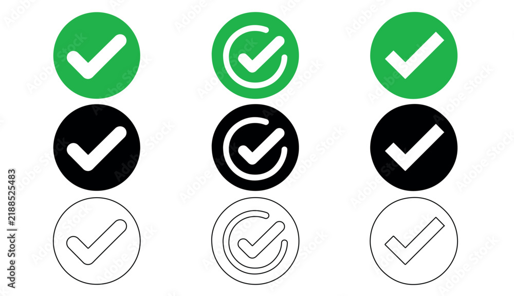 Obraz premium White right tick check mark icon vector on green circle over white background. flat style. tick icon for web site design, logo, app. Green circle with a white checkmark symbol. vector