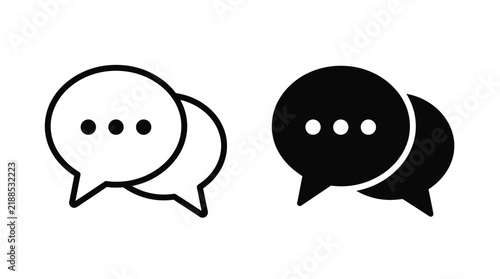 Chat bubble icon set, speech bubbles with dots, communication symbols, vector illustration