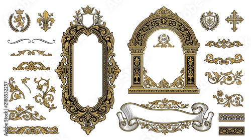 Ornate Victorian Frames and Embellishments Set - Golden Baroque Style