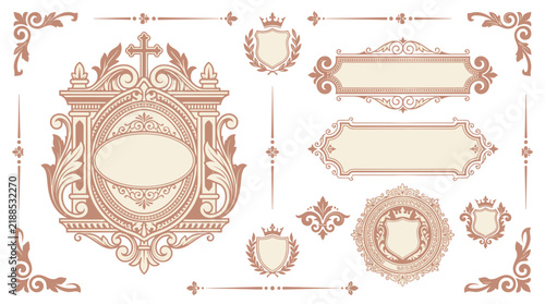 Ornate Victorian Ornamental Design Elements, Isolated Cutouts