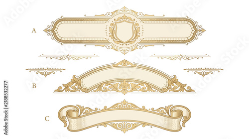 Ornate Victorian Scrollwork Banner Collection - Isolated Elements