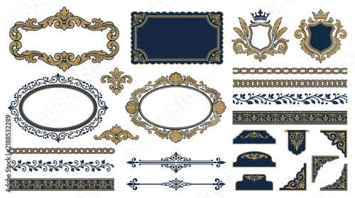 Ornate Vintage Borders and Frames, Decorative Elements, Isolated