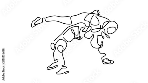Animated self drawing of continuous line draw of  Wrestling Match Line. line icon-continuous line drawing.  Full length one line animation. 4K