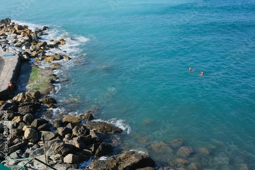 Panorama marino da Sori in provincia di Genova, Liguria, Italia.
