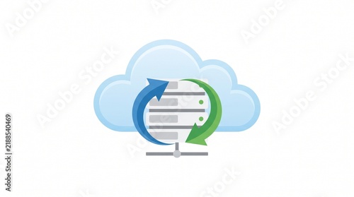 Tapety artystyczne Cloud computing server icon with sync arrows, database backup and recovery symbol, network data storage concept on white background