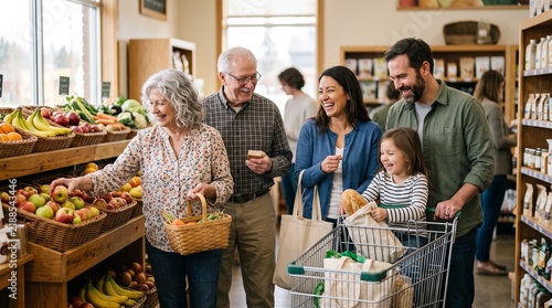 Multigenerational Family Supporting Small Neighborhood Business During Everyday Shopping Trip, Local Community and Family Lifestyle
