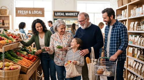 Multigenerational Family Supporting Small Neighborhood Business During Everyday Shopping Trip, Local Community and Family Lifestyle
