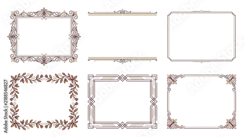 Decorative ornamental borders and frames, isolated on transparent background