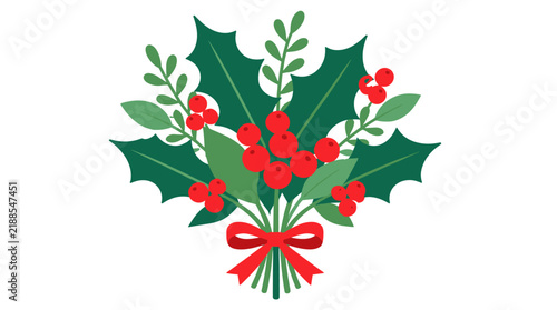 Festive holly with red berries and green leaves for Christmas decoration