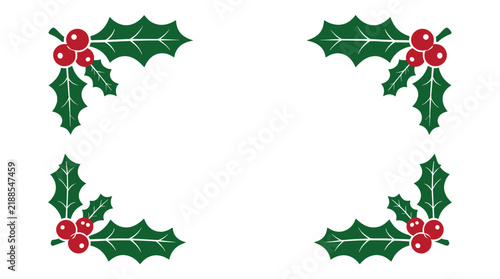 Holiday Christmas Holly Leaf Frame with Red Berries