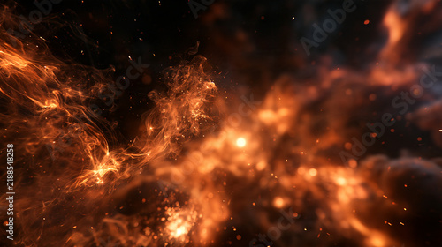 Abstract Fiery Explosion with Glowing Sparks and Smoke
