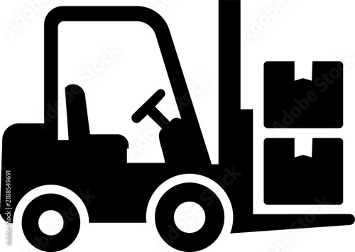 Forklift operation zone safety silhouette icon featuring industrial cargo pallet loader truck for warehouse logistics and material handling signs
