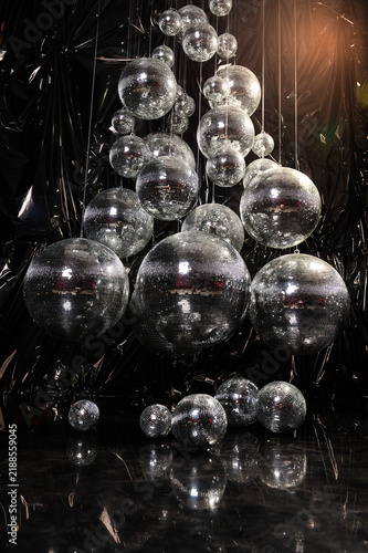 Disco mirrorball installation background creating party atmosphere