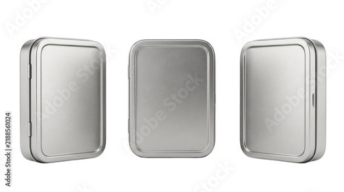 Throat lozenge tin boxes from 3 angles, mockup isolated on transparent background