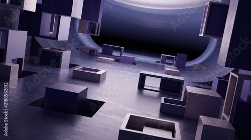 Futuristic abstract architecture with botanical forms and parametric design in purple tones