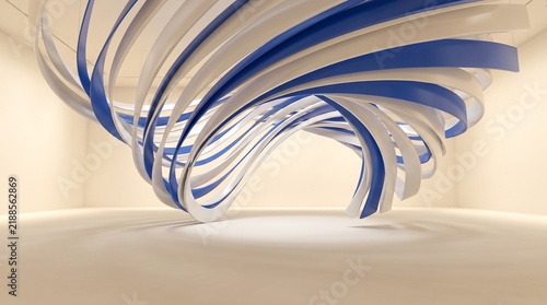 Futuristic abstract architecture with flowing ribbon shapes and parametric design in a light setting