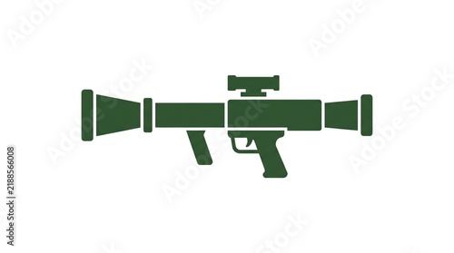 Green anti-tank rocket launcher icon with optical sight on white background