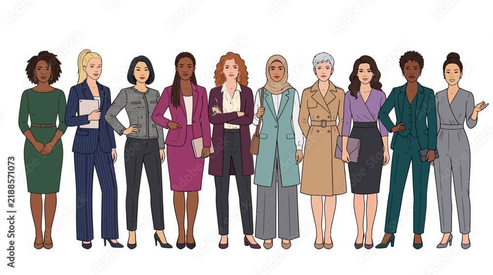 Obraz premium Diverse group of professional businesswomen, editable Vector EPS 10