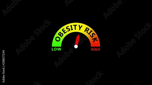 Obesity Risk Level Gauge Showing Low to High Risk for Excess Weight, Body Fat, Metabolic Health and Weight Management Assessment