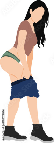 Plakat 着替えでデニムを脱いでいる女性のイラスト