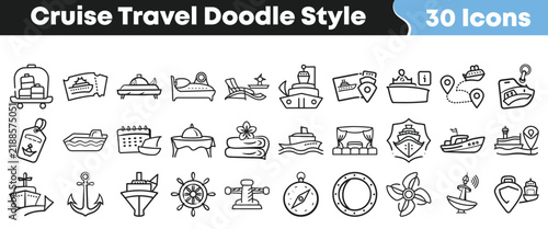 Hand drawn cruise travel doodle icons for vacation web design