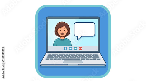 Video call illustration of a woman on a laptop screen