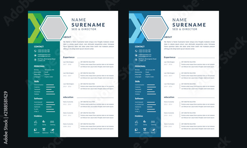 Resume Layout with Sidebar and Green Elements