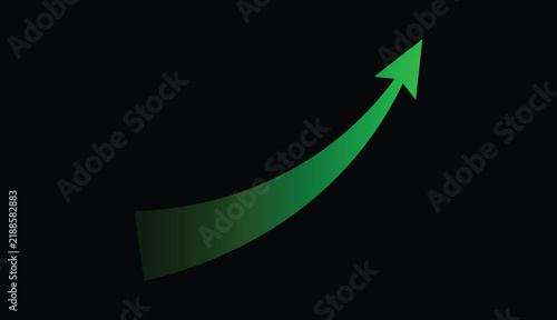 Green business growth upward arrow vector illustration on dark background for stock market finance and success presentation.