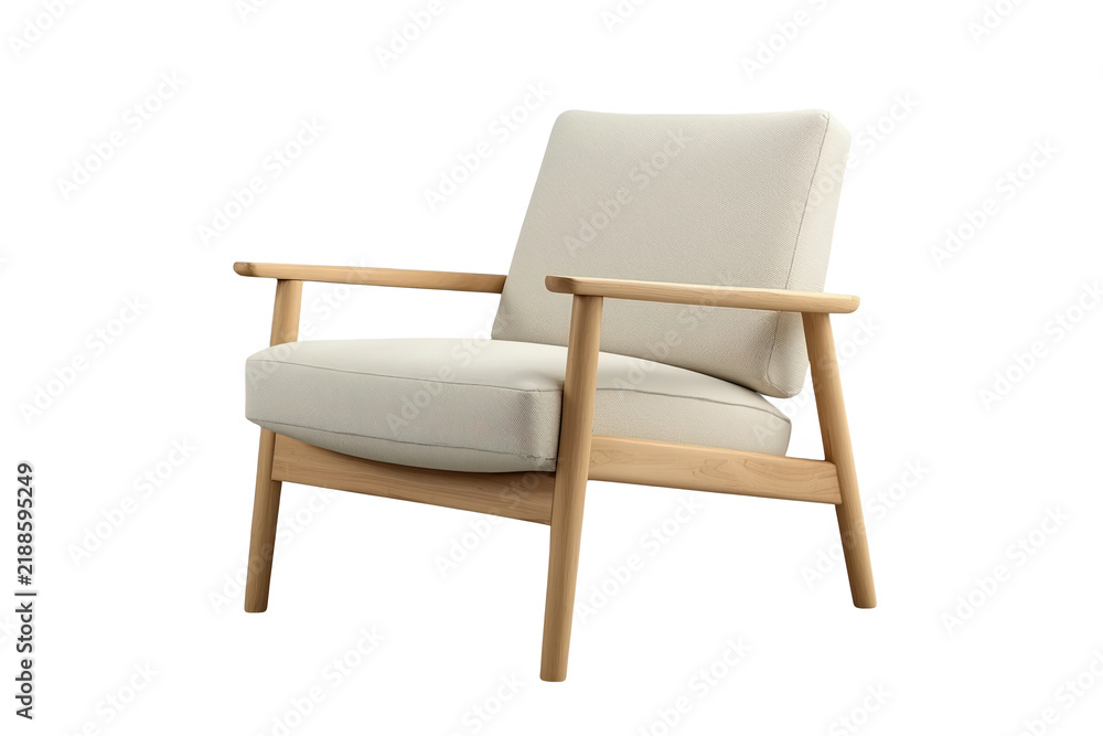 Obraz premium Beige cushioned armchair with wooden frame