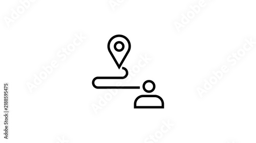 Animated person and map location icon with path, navigation route motion graphics animation footage