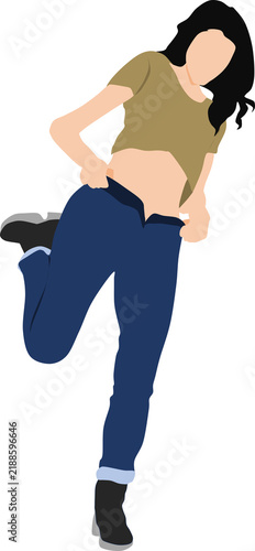 Plakat 着替えでデニムを脱いでいる女性のイラスト