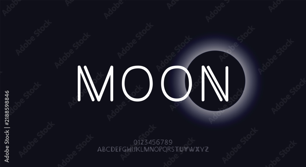 Fototapeta premium Moon, Abstract technology futuristic alphabet font. digital space typography vector illustration design 