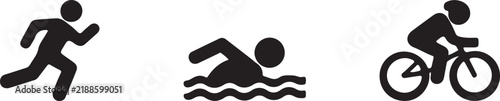 Running swimming and cycling triathlon icons set isolated on a white background for sports.