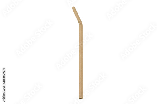 Obraz na plátně Single brown paper drinking straw with a flexible bendable top is isolated on a