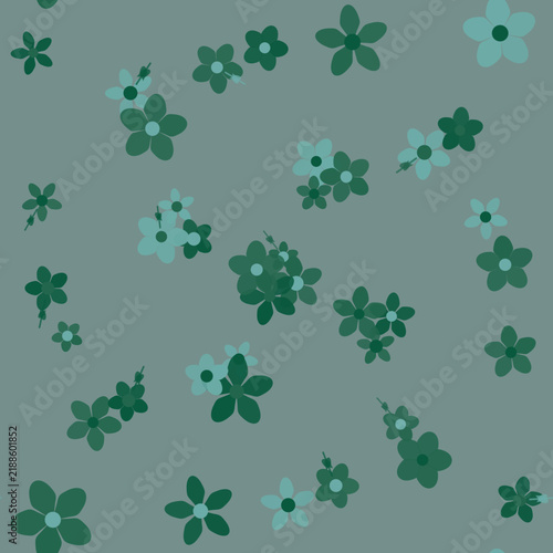 Patrón floral disperso en verde azulado vibrante sin costuras