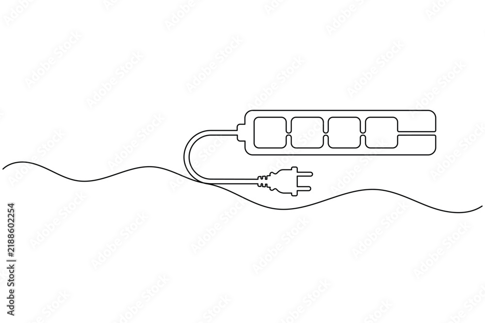Obraz premium Extension cord power strip continuous one line drawing electrical outlet connection minimalist vector illustration