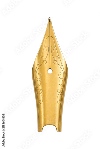 Quadro su tela Elegant golden fountain pen nib with intricate scrollwork design, featuring a ce