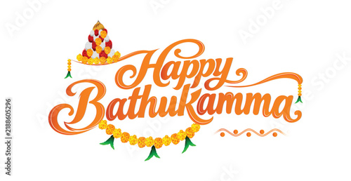 Happy Bathukamma Festival Floral Typography Vector Design