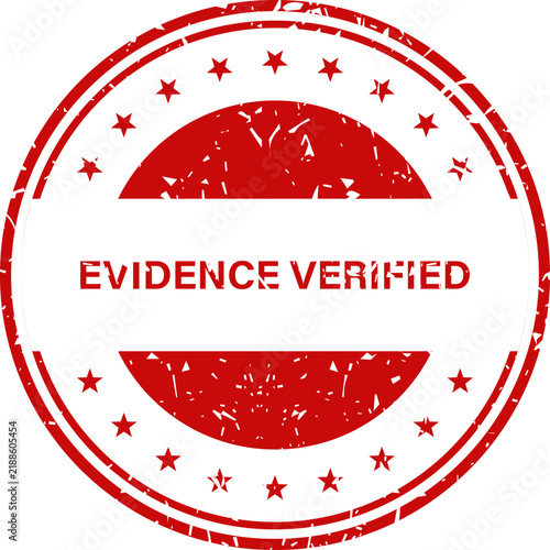 Red grunge rubber stamp with Evidence Verified text isolated on white for forensic analysis