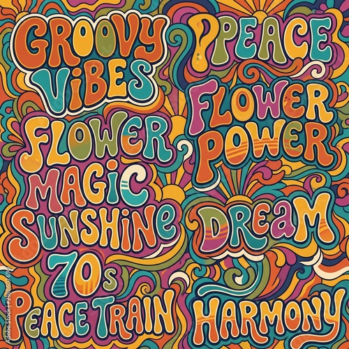 Plakat Groovy 1970s psychedelic peace flower power lettering