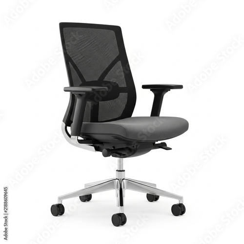 Modern Ergonomic Office Chair with Black Mesh Back and Grey Seat on White Background