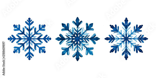 Blue watercolor snowflakes set Christmas New Year winter clipart Elements for design