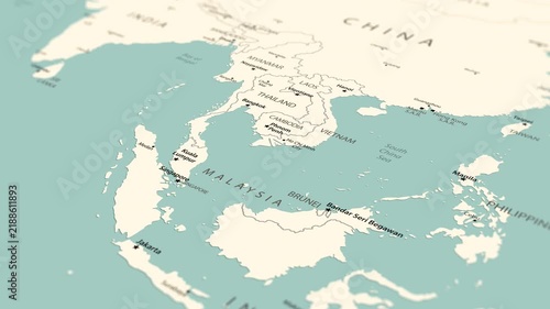 India. Political map of South and Southeast Asia with a smooth zoom toward the Indian subcontinent.