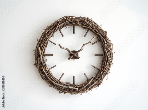 Rustic Round Wall Clock with Natural Twig Frame and Minimal Design