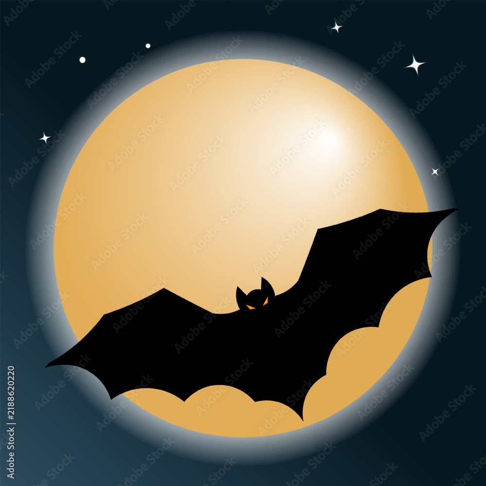 Obraz premium Spooky Halloween full moon background with flying bats illustration