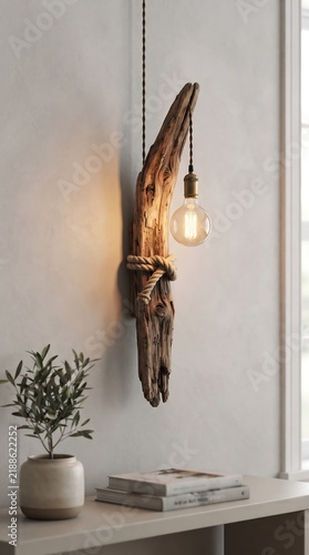 Warm Rustic Hanging Light Bulb with Natural Interior Decor